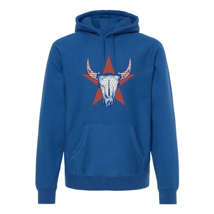 Americana Stars And Stripes Cow Skull Gift Premium Hoodie