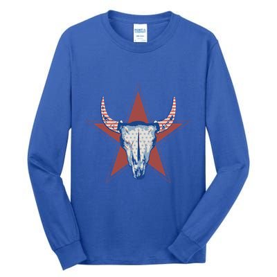 Americana Stars And Stripes Cow Skull Gift Tall Long Sleeve T-Shirt