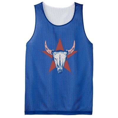 Americana Stars And Stripes Cow Skull Gift Mesh Reversible Basketball Jersey Tank