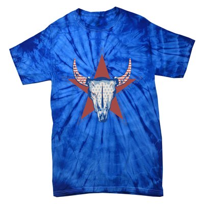 Americana Stars And Stripes Cow Skull Gift Tie-Dye T-Shirt