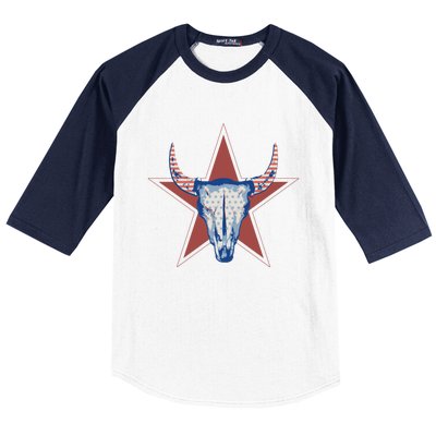 Americana Stars And Stripes Cow Skull Gift Baseball Sleeve Shirt