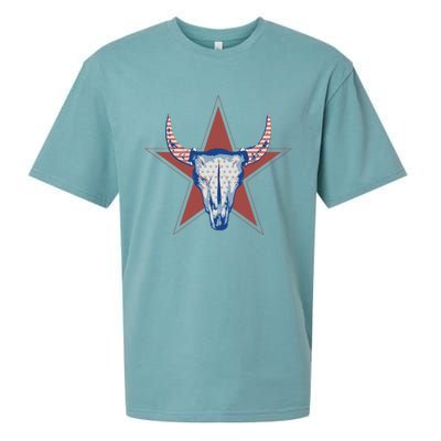 Americana Stars And Stripes Cow Skull Gift Sueded Cloud Jersey T-Shirt