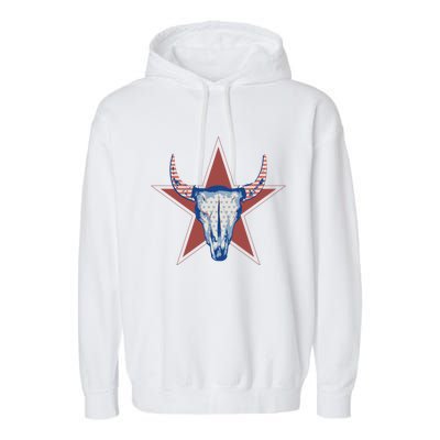 Americana Stars And Stripes Cow Skull Gift Garment-Dyed Fleece Hoodie