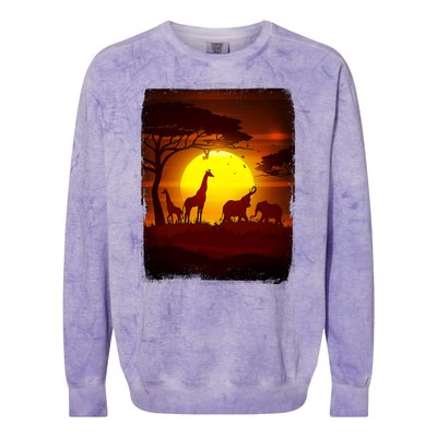 African Safari Animals Sunset Scene Colorblast Crewneck Sweatshirt