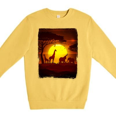 African Safari Animals Sunset Scene Premium Crewneck Sweatshirt