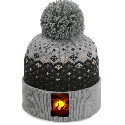 African Safari Animals Sunset Scene The Baniff Cuffed Pom Beanie