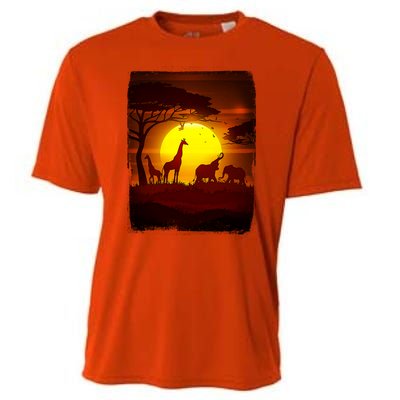 African Safari Animals Sunset Scene Cooling Performance Crew T-Shirt