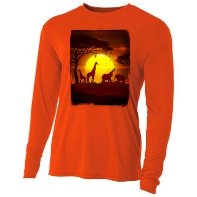 African Safari Animals Sunset Scene Cooling Performance Long Sleeve Crew