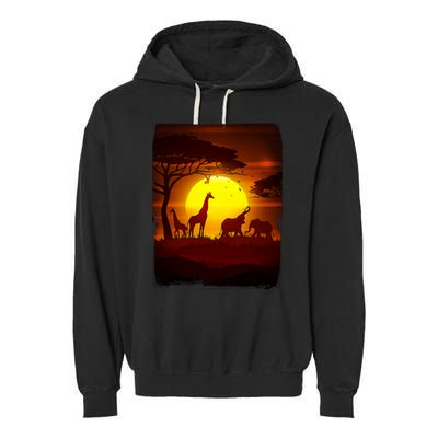 African Safari Animals Sunset Scene Garment-Dyed Fleece Hoodie