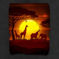 African Safari Animals Sunset Scene 7 Panel Mesh Trucker Snapback Hat