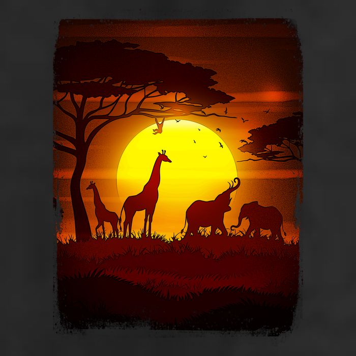 African Safari Animals Sunset Scene 7 Panel Mesh Trucker Snapback Hat