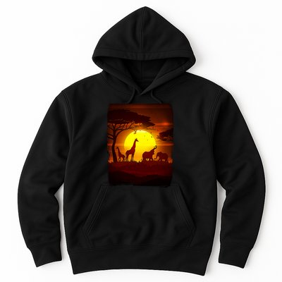 African Safari Animals Sunset Scene Hoodie