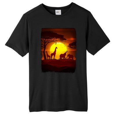 African Safari Animals Sunset Scene Tall Fusion ChromaSoft Performance T-Shirt