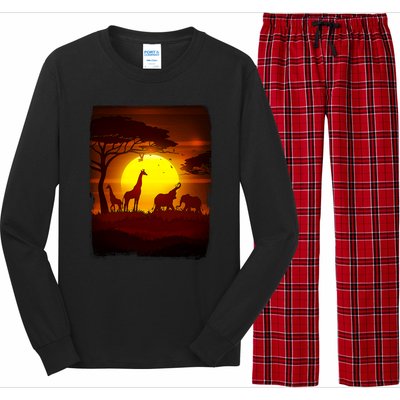 African Safari Animals Sunset Scene Long Sleeve Pajama Set