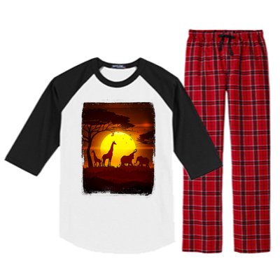 African Safari Animals Sunset Scene Raglan Sleeve Pajama Set