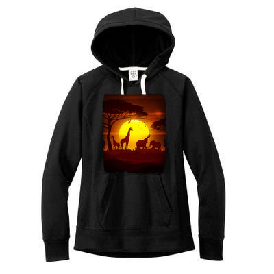 African Safari Animals Sunset Scene Women's Fleece Hoodie