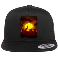 African Safari Animals Sunset Scene Flatbill Hat