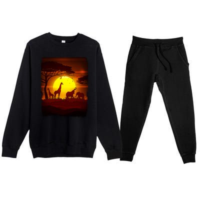 African Safari Animals Sunset Scene Premium Crewneck Sweatsuit Set