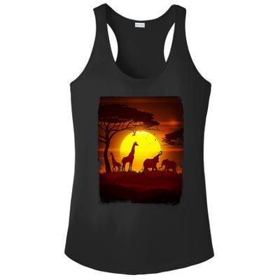 African Safari Animals Sunset Scene Ladies PosiCharge Competitor Racerback Tank