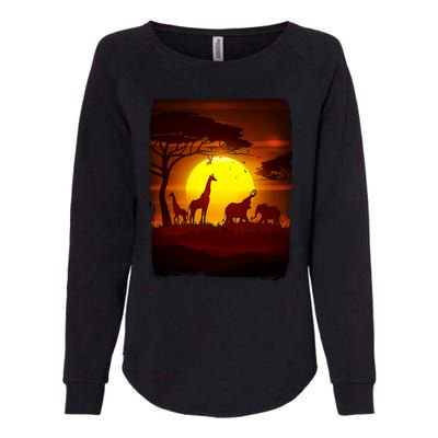 African Safari Animals Sunset Scene Womens California Wash Sweatshirt