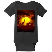 African Safari Animals Sunset Scene Baby Bodysuit