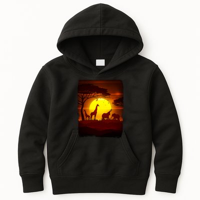 African Safari Animals Sunset Scene Kids Hoodie