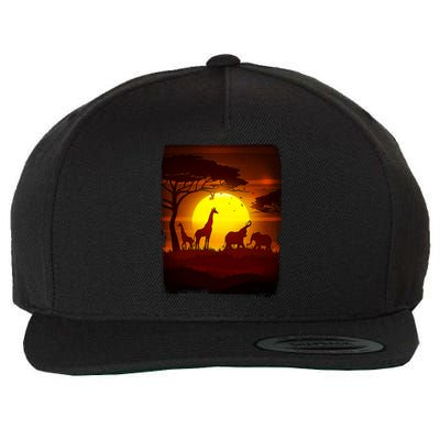 African Safari Animals Sunset Scene Wool Snapback Cap