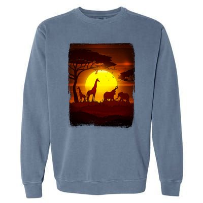 African Safari Animals Sunset Scene Garment-Dyed Sweatshirt