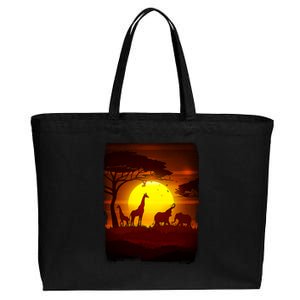 African Safari Animals Sunset Scene Cotton Canvas Jumbo Tote