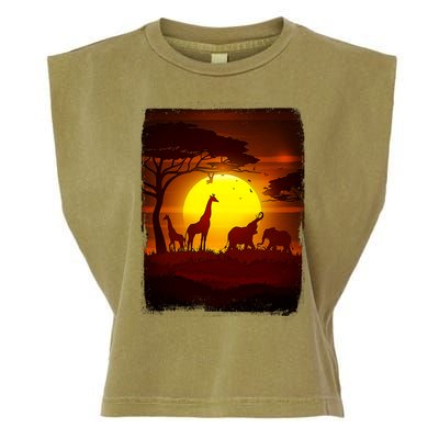 African Safari Animals Sunset Scene Garment-Dyed Women's Muscle Tee