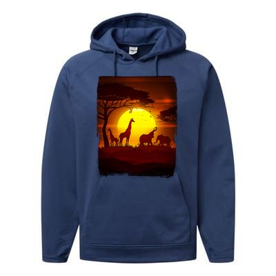 African Safari Animals Sunset Scene Performance Fleece Hoodie