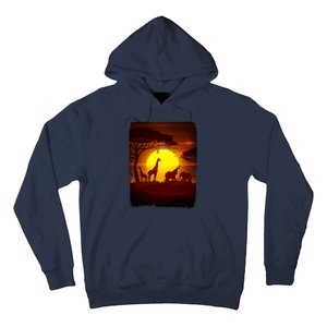 African Safari Animals Sunset Scene Hoodie