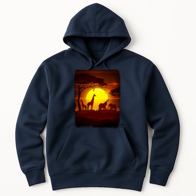 African Safari Animals Sunset Scene Hoodie