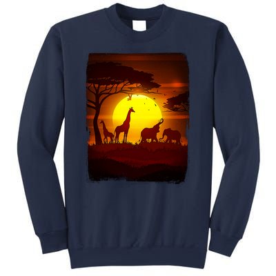 African Safari Animals Sunset Scene Sweatshirt