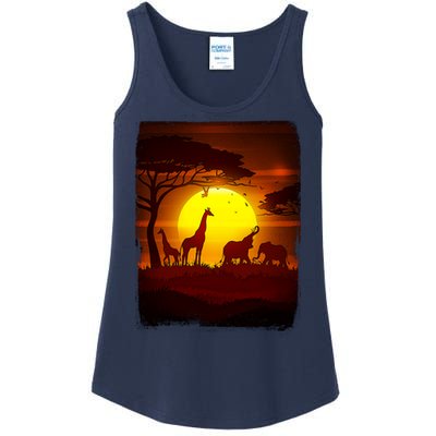 African Safari Animals Sunset Scene Ladies Essential Tank