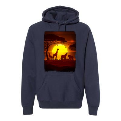 African Safari Animals Sunset Scene Premium Hoodie