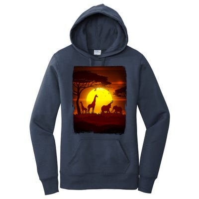 African Safari Animals Sunset Scene Women's Pullover Hoodie