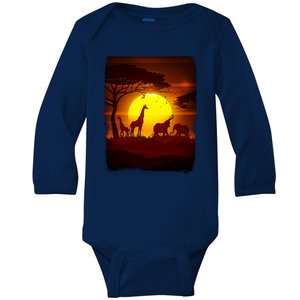 African Safari Animals Sunset Scene Baby Long Sleeve Bodysuit