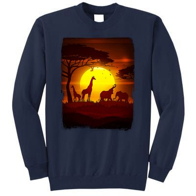 African Safari Animals Sunset Scene Tall Sweatshirt