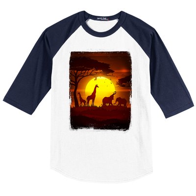 African Safari Animals Sunset Scene Baseball Sleeve Shirt