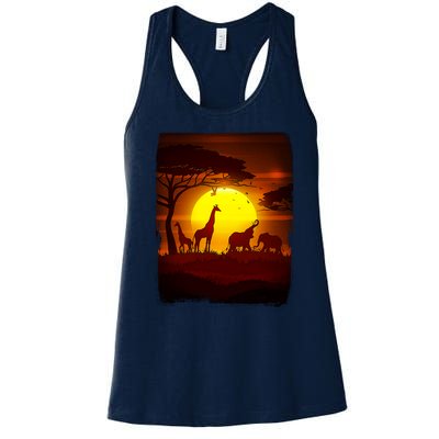 African Safari Animals Sunset Scene Women's Racerback Tank