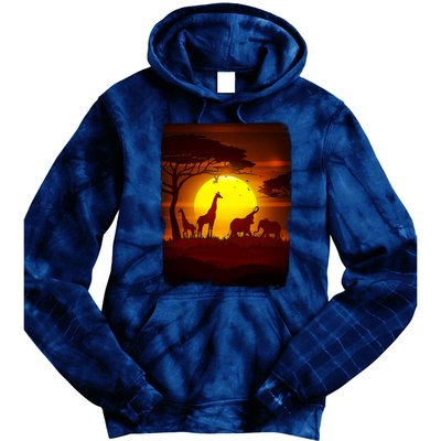 African Safari Animals Sunset Scene Tie Dye Hoodie