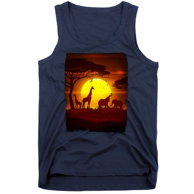 African Safari Animals Sunset Scene Tank Top