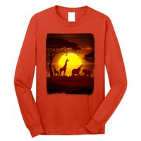 African Safari Animals Sunset Scene Long Sleeve Shirt