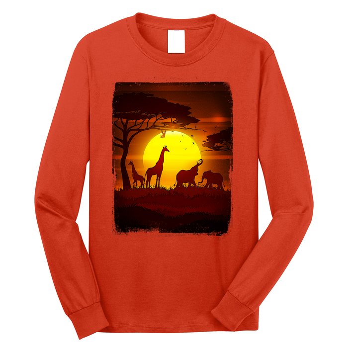 African Safari Animals Sunset Scene Long Sleeve Shirt