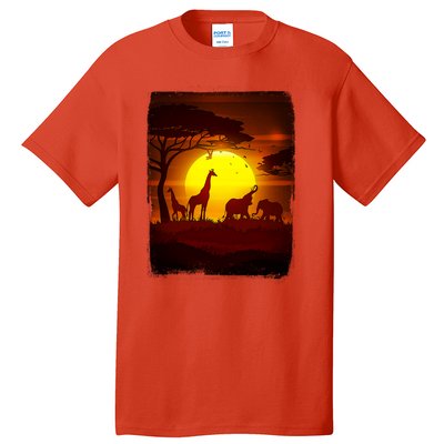 African Safari Animals Sunset Scene Tall T-Shirt