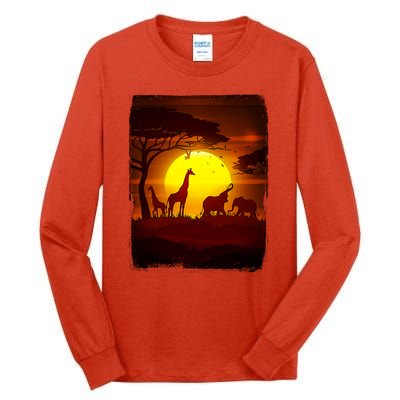 African Safari Animals Sunset Scene Tall Long Sleeve T-Shirt