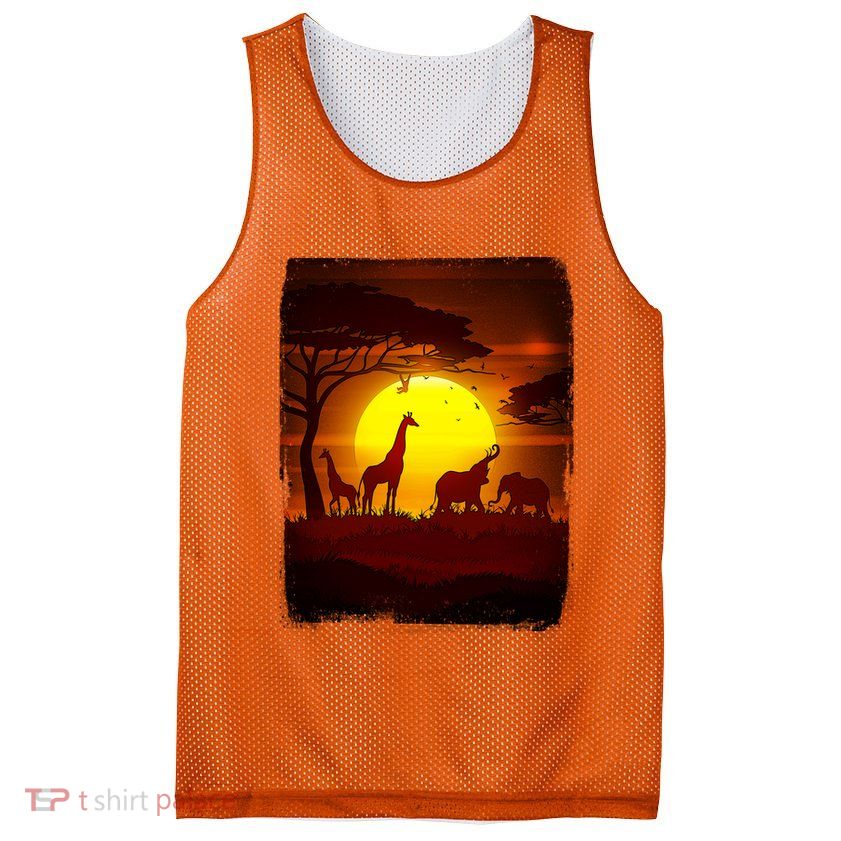 African Safari Animals Sunset Scene Mesh Reversible Basketball Jersey Tank