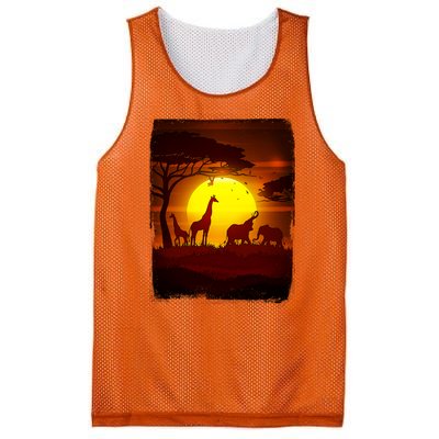 African Safari Animals Sunset Scene Mesh Reversible Basketball Jersey Tank