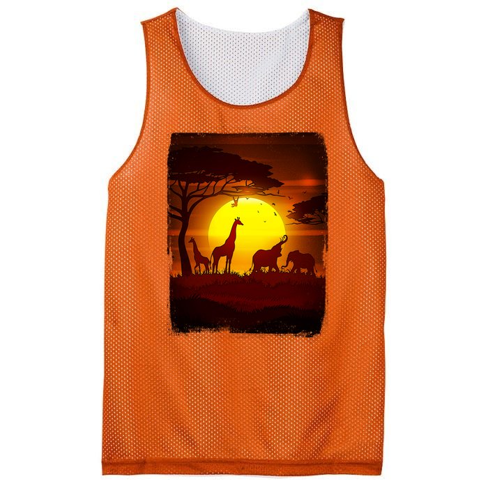 African Safari Animals Sunset Scene Mesh Reversible Basketball Jersey Tank